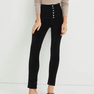 Veronica Beard Black Velvet Button-Front Skinny Pants